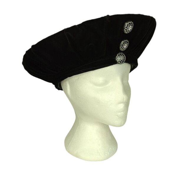 Vintage Deborah New York Black 100% Wool Velvet Fancy Church Derby Hat
